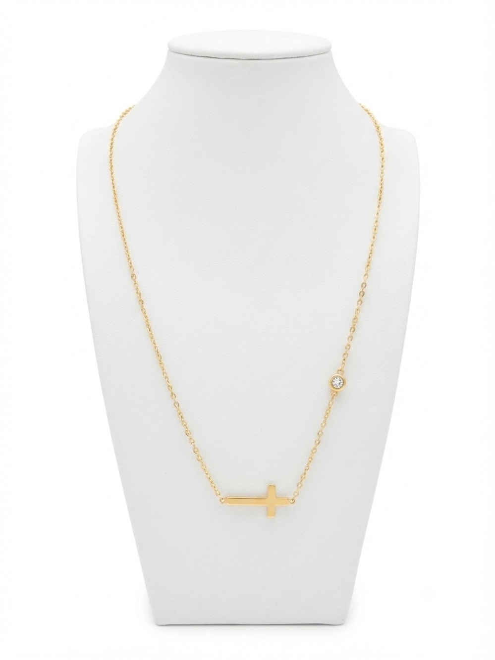 Gold Tone Side Cross Pendant Necklace - Women Jewelry